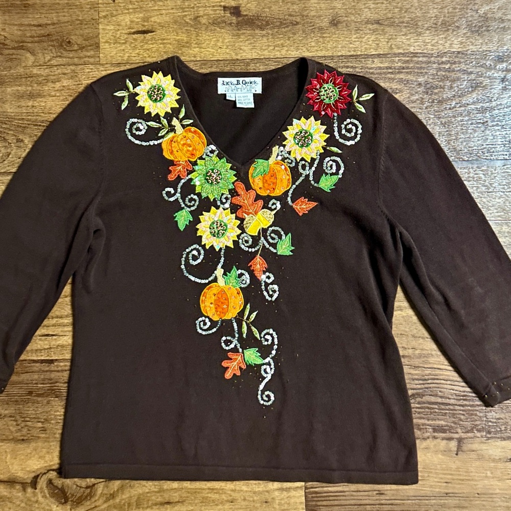 Jack B. Quick Large Brown Fall Pumpkins Sequins/ … - image 1